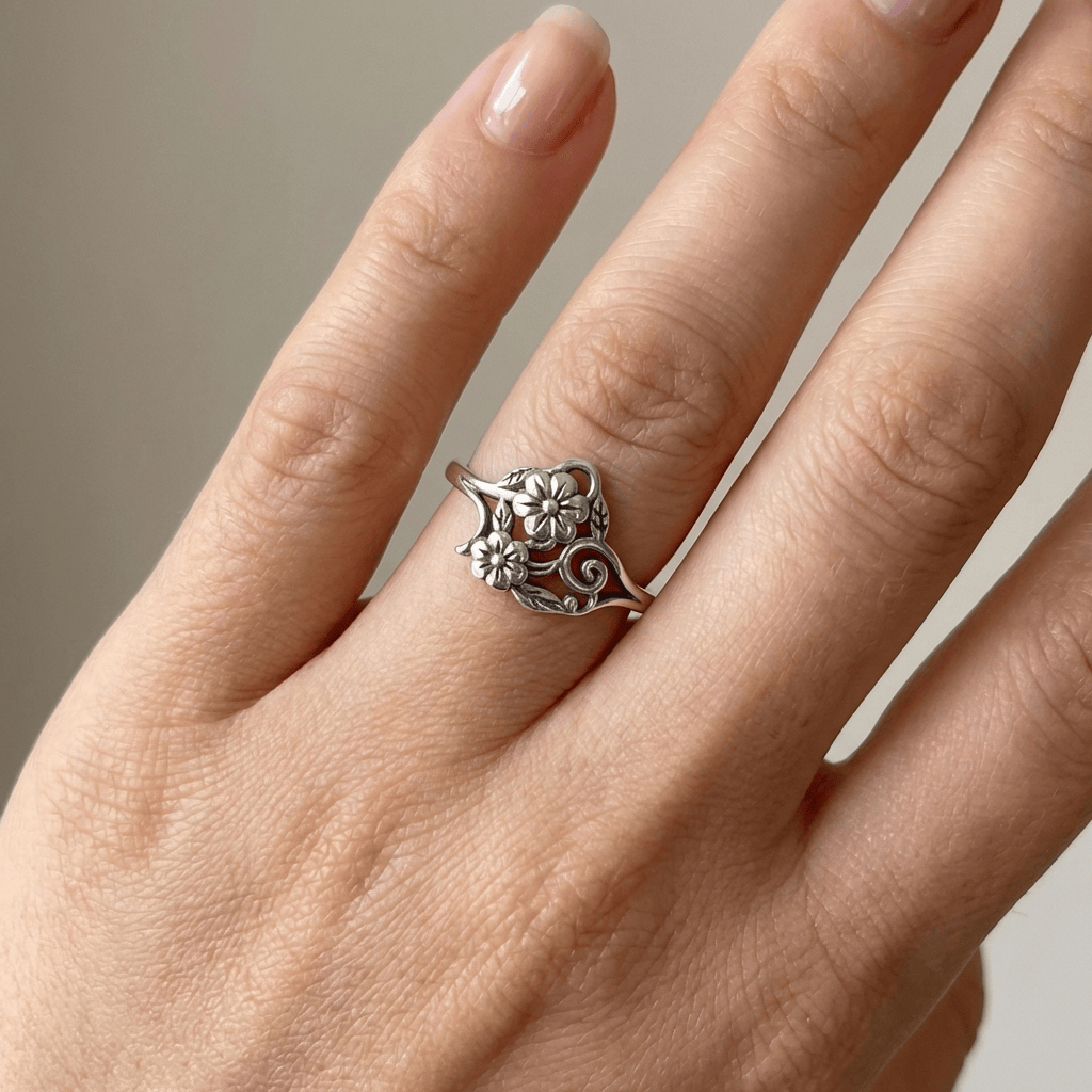 Silver Flower Ornate Ring by Rose & Oliver - product image 2