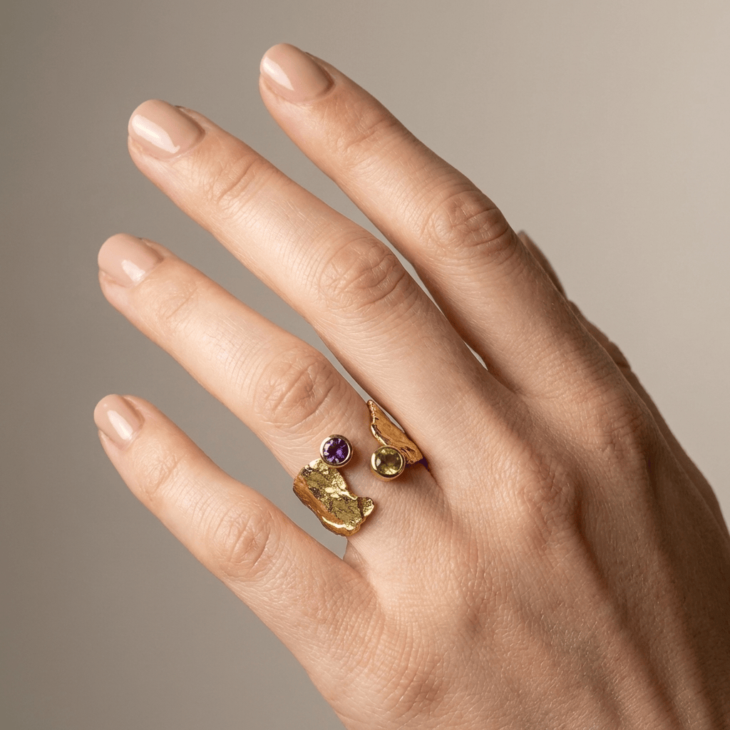 Rustic Gold Amethyst & Peridot Ring - (Adjustable) by Rose & Oliver - product image 2