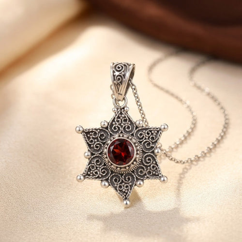 Silver Ruby Star Pendant Necklace by Rose & Oliver - product image 1