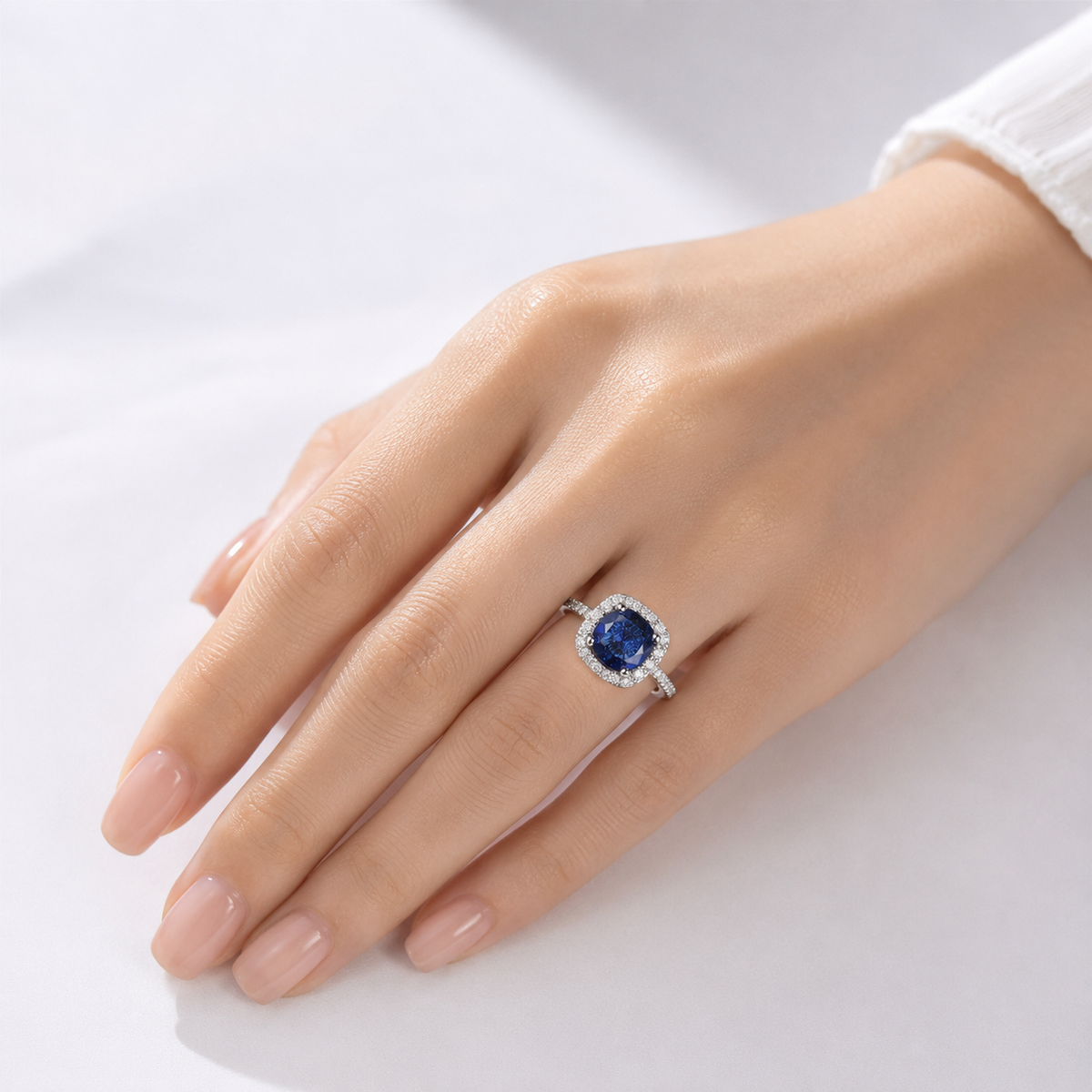 Blue Sapphire Cushion Halo Ring by Rose & Oliver - product image 2